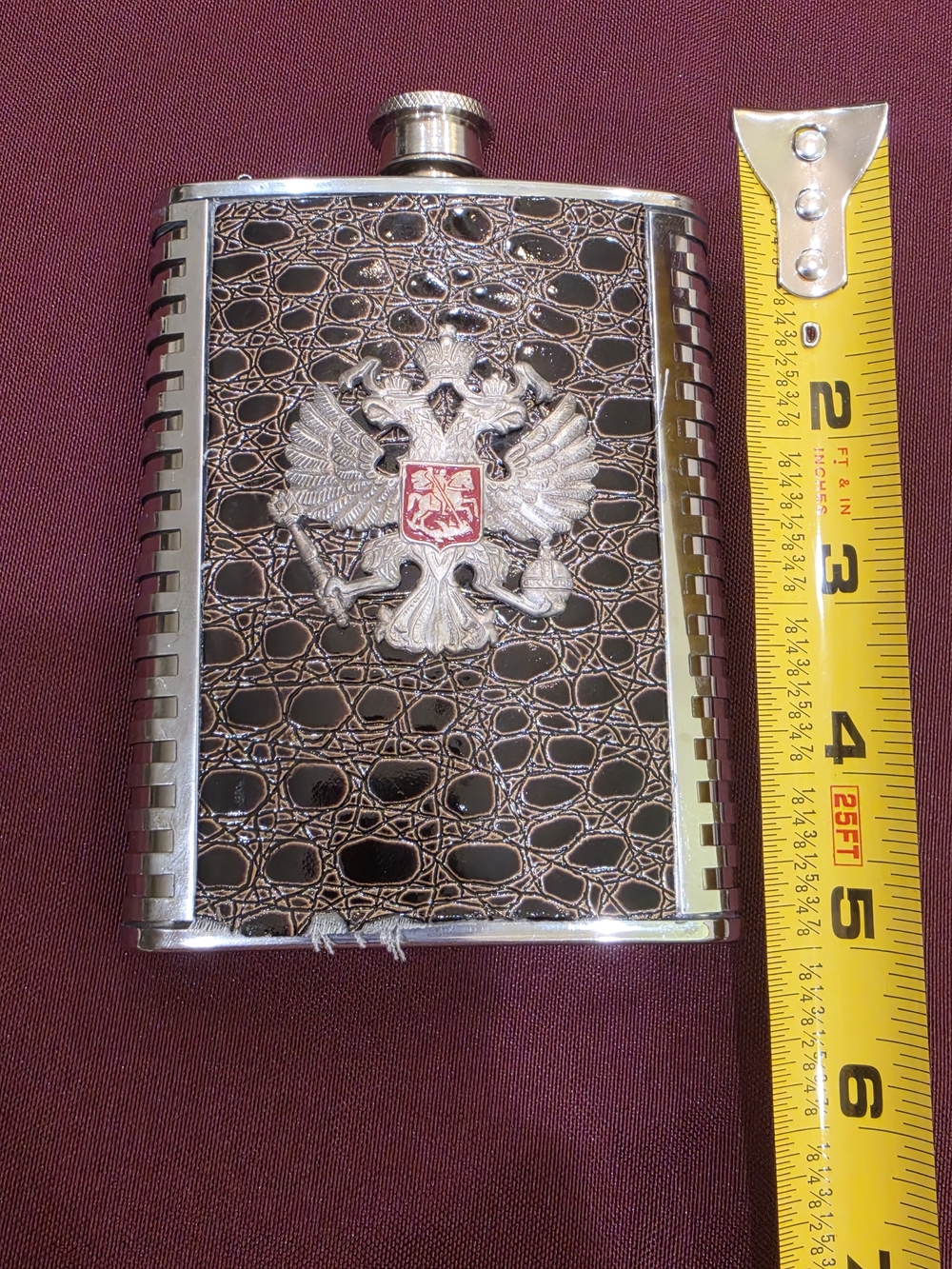 Russian Double-Headed Eagle Hip Flask - 8oz Stainless Steel